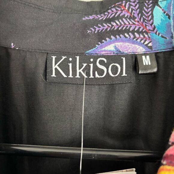 NWT KikiSol Womens M Black Floral Cotton Shirt Button Down Boho Resort Vacation - Picture 3 of 15